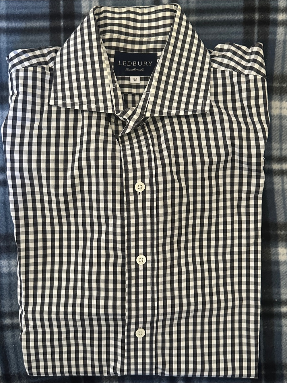 LEDBURY Fine Shirtmaker Multicolor Check Black White Men's Dress Shirt Size 16.5